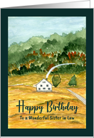 Happy Birthday Sister in Law House Landscape Mountain Art Illustration card