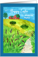 Happy Easter Nephew Houses Landscape Creek Wildflowers Watercolor card