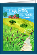 Happy Birthday Grandma Houses Landscape Creek Wildflowers Painting card