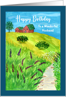 Happy Birthday Husband Houses Landscape Creek Wildflowers Painting card