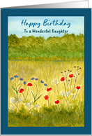 Happy Birthday Daughter Landscape Poppy Wildflower Meadow Watercolor card