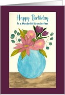 Happy Birthday Grandmother Pink Flowers Floral Still Life Watercolor card