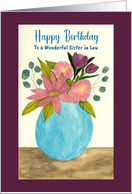 Happy Birthday Sister in Law Pink Flowers Floral Still Life Watercolor card