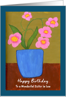Happy Birthday Sister in Law Pink Flowers Floral Botanical Painting card