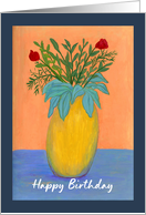 Happy Birthday General Red Flowers Floral Botanical Vase Painting Art card