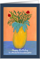 Happy Birthday Granddaughter Red Flower Floral Botanical Vase Painting card