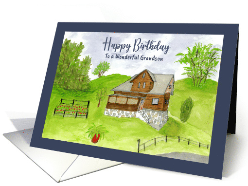 Happy Birthday Grandson House Landscape Farm Garden Trees... (1825022)