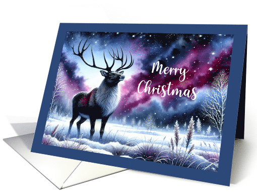 Merry Christmas General Reindeer Snow Trees Winter Sky Landscape card