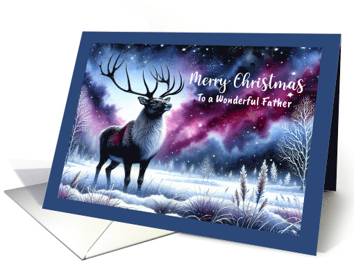 Merry Christmas Father Reindeer Snow Winter Sky Sunset Landscape card