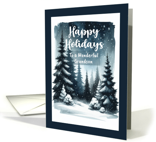 Happy Holidays Grandson Evergreen Trees Snow Winter Sky Landscape card