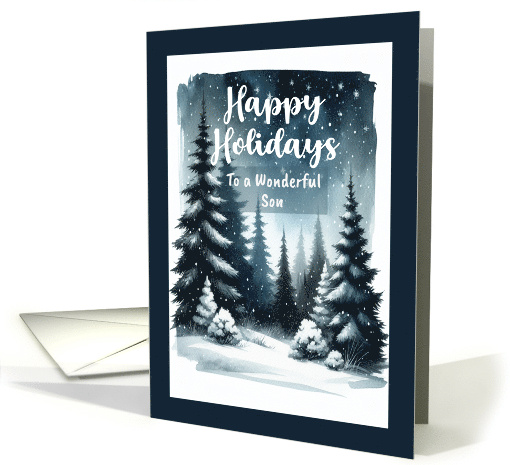 Happy Holidays Son Evergreen Trees Snow Winter Sky Art Landscape card