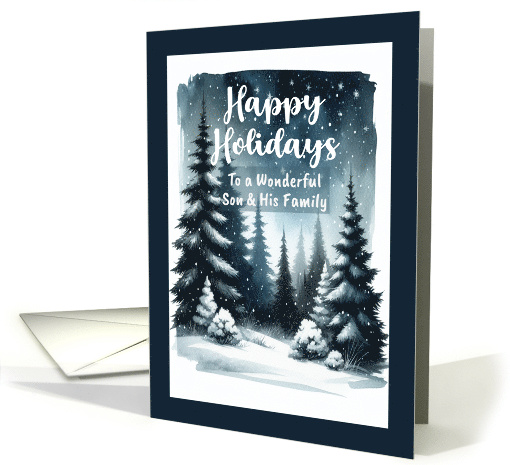 Happy Holidays Son and Family Evergreen Trees Snow Winter... (1887668)