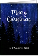 Merry Christmas Niece Winter Starry Night Trees Landscape Art Painting card
