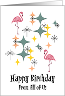 Retro Birthday From Group Mid Century Modern Pink Flamingos Diamonds card