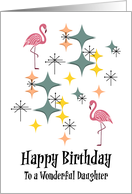 Retro Birthday Daughter Mid Century Modern Pink Flamingo Diamonds MCM card