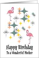 Retro Birthday Mother Mid Century Modern Pink Flamingo Diamonds MCM card