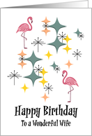 Retro Birthday Wife Mid Century Modern Pink Flamingo Diamonds MCM card