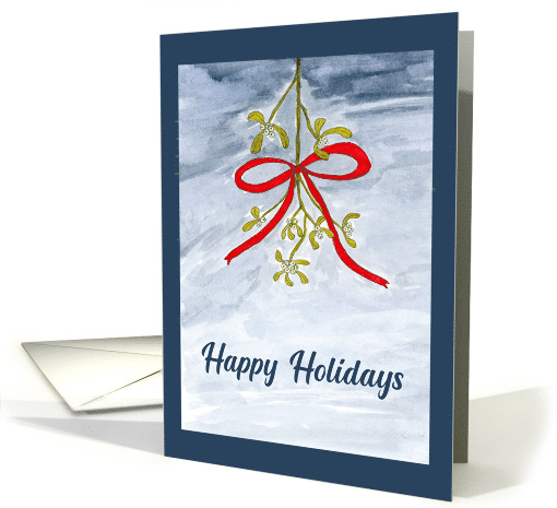 Happy Holidays General Mistletoe Berries Red Ribbon... (1890390)