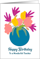 Happy Birthday Teacher Floral Flowers Botanical Teal Vase Still Life card