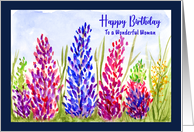 Happy Birthday for Her Lupin Flowers Botanical Wildflowers Watercolor card