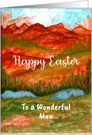 Happy Easter For Him Mountains Landscape Valley Painting Watercolor card