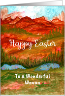 Happy Easter For Her Mountains Landscape Valley Painting Watercolor card