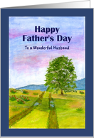 Happy Father’s Day Husband Landscape Tree Mountains Pasture Watercolor card