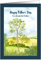 Happy Father’s Day Father Landscape Tree Mountains Pastures Watercolor card