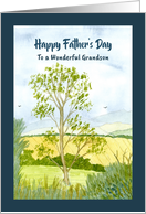 Happy Father’s Day Grandson Landscape Tree Mountains Pastures Art card