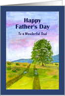 Happy Father’s Day Dad Landscape Tree Mountains Pasture Sunrise Art card