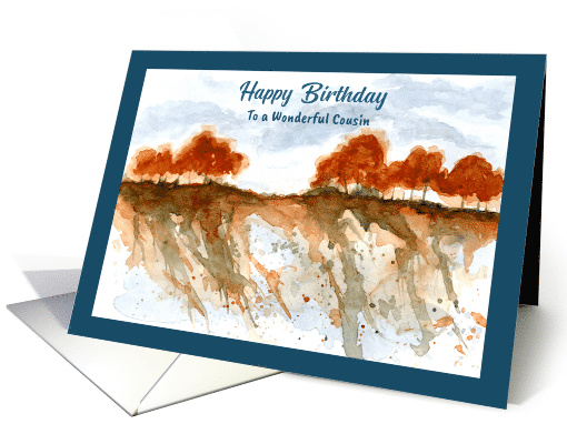 Happy Birthday Cousin Red Trees Landscape Sky Hillside... (1901948)