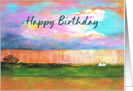 Happy Birthday General Landscape Farmhouse Clouds Countryside Painting card