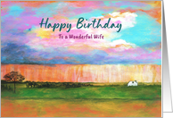 Happy Birthday Wife Landscape Farmhouse Clouds Countryside Painting card