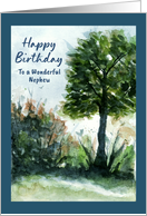 Happy Birthday Nephew Landscape Tree Nature Summer Watercolor Art card