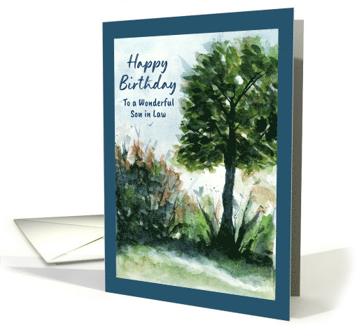 Happy Birthday Son in Law Landscape Tree Nature Summer Watercolor card