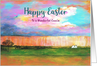 Happy Easter Cousin Landscape Farmhouse Clouds Countryside Painting card