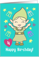 Happy Fourth Birthday Elf Presents Stars Hearts For Kids Turning 4 card