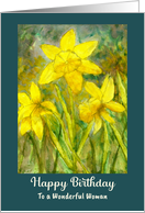 Happy Birthday For Her Yellow Daffodils Flower Floral Leaves Botanical card
