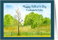 Happy Father’s Day Father Bird Branches Trees Landscape Watercolor card