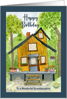 Happy Birthday Granddaughter Cabin Woods Plants Trees Watercolor card