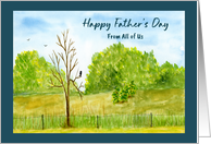 Happy Father’s Day From Group Bird Branches Trees Landscape Watercolor card