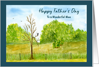 Happy Father’s Day for Him Bird Branches Tree Landscape Watercolor card