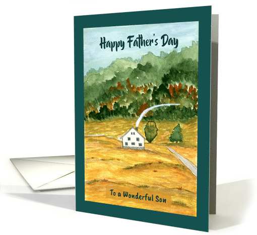Happy Father's Day Son Trees House Landscape Mountain Watercolor card