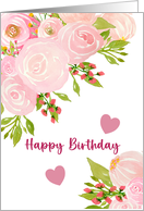 Happy Birthday General Pink Roses Peony Flowers Floral Botanical Art card