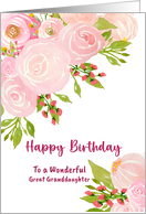 Happy Birthday Great Granddaughter Pink Roses Peony Flowers Botanical card