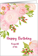 Happy Birthday From Group Pink Roses Peony Flowers Floral Botanical card