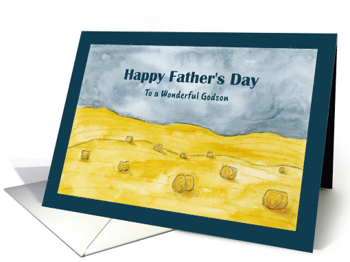 Happy Father's Day Godson Harvest Fields Hay Country Farm Sky Art card