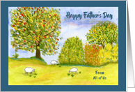 Happy Father’s Day From Group Meadow Sheep Trees Landscape Painting card