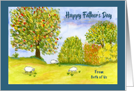 Happy Father’s Day From Couple Meadow Sheep Trees Landscape Painting card