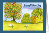 Happy Father’s Day General Husband Meadow Sheep Trees Landscape Art card
